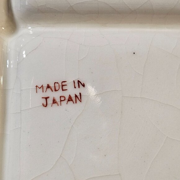 Vintage Ceramic Divided Serving Dish With Floral Design & Wicker Handle - Picture 15 of 16